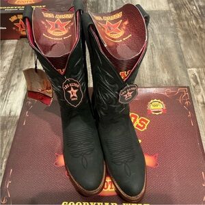 Los Altos Black Crazy Leather Cowboy Boots Oval Toe Goodyear Welt Women 6.5 NIB